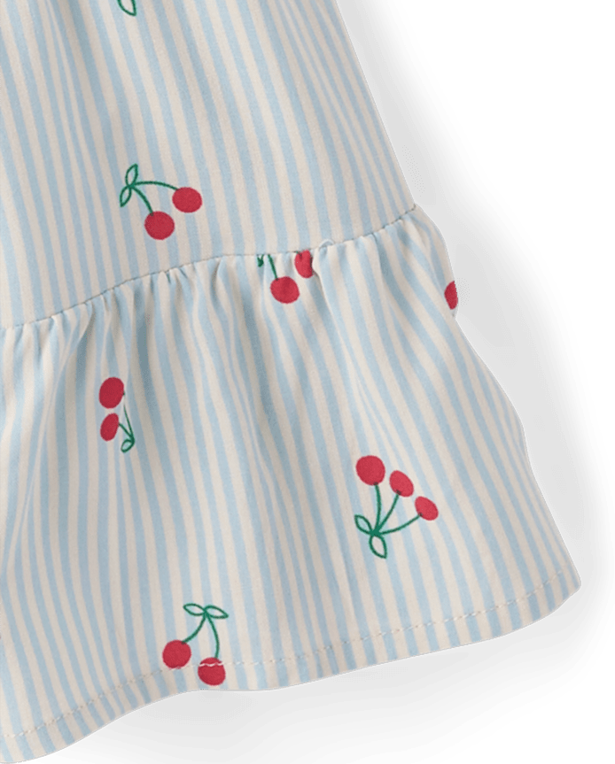 Toddler Girls Striped Cherry Smocked Ruffle Dress