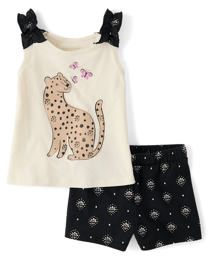 Toddler Girls Graphic Ruffle 2-Piece Outfit Set