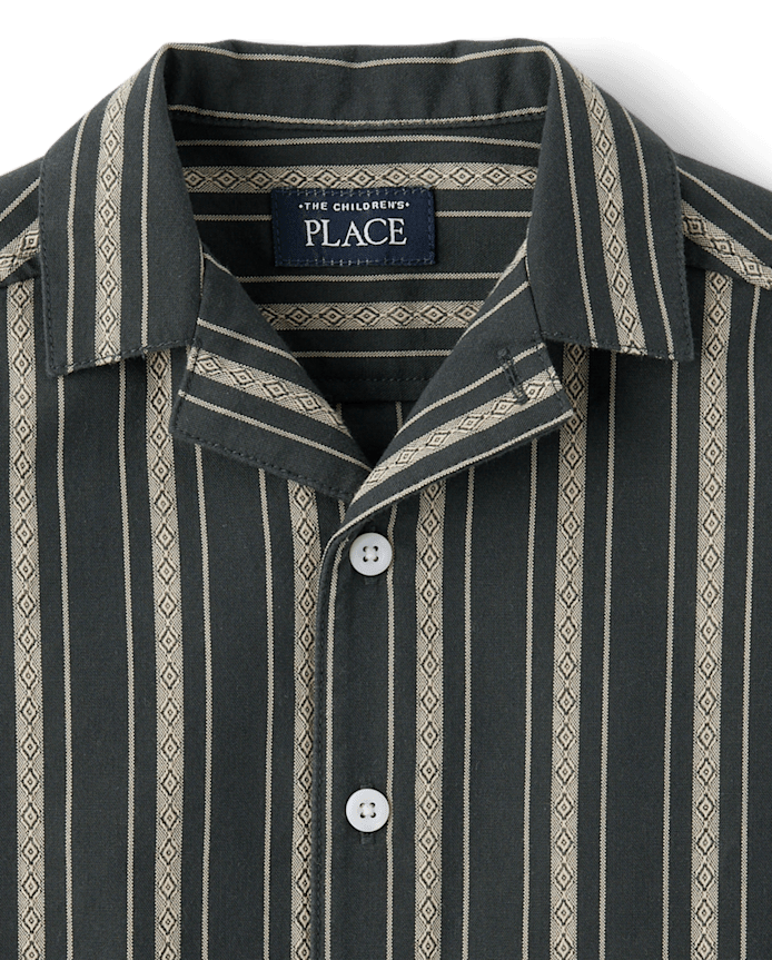 Baby And Toddler Boys Embroidered Textured Button Up Shirt