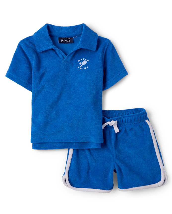 Baby And Toddler Boys Embroidered Tennis Textured Terry 2-Piece Outfit Set