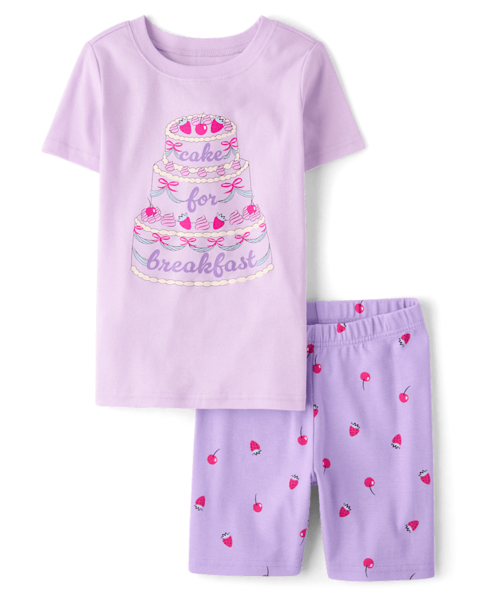 Girls Cake For Breakfast Snug Fit Cotton Pajamas
