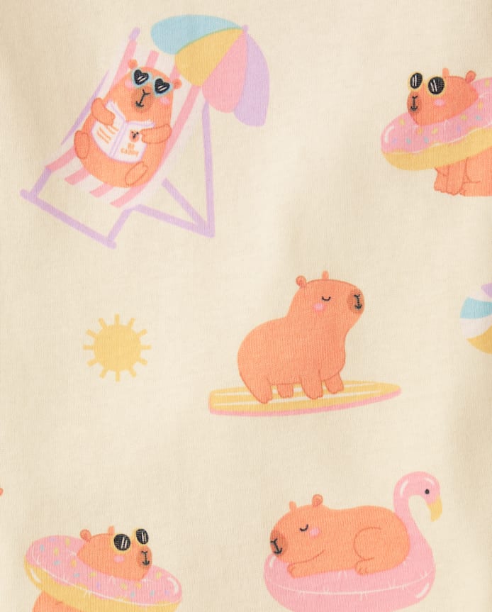 Girls Summer Capybara Snug Fit Cotton Pajamas