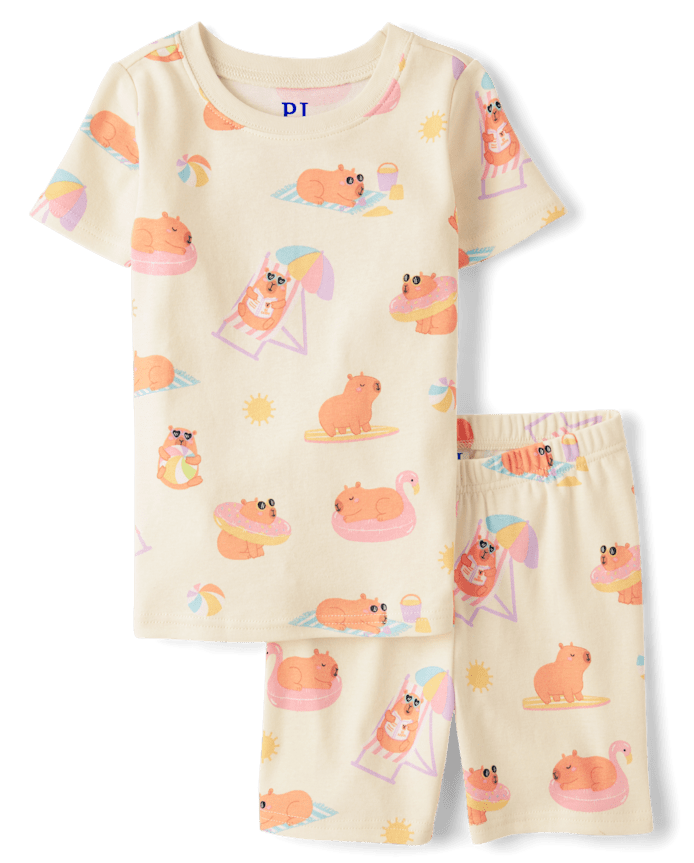 Girls Summer Capybara Snug Fit Cotton Pajamas