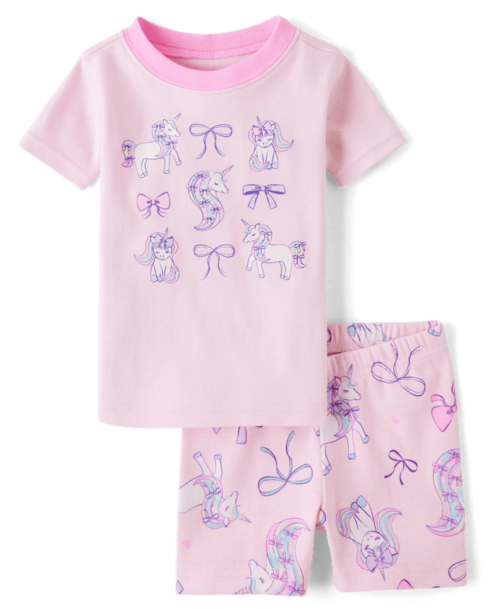 Baby And Toddler Girls Unicorn Bow Snug Fit Cotton Pajamas