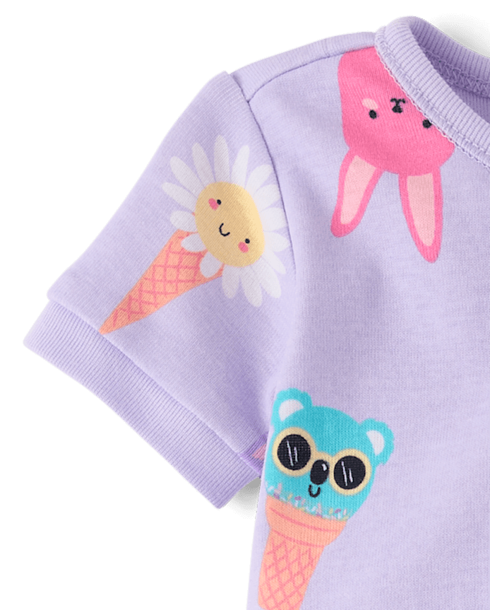 Baby And Toddler Girls Ice Cream Cone Snug Fit Cotton Cropped One Piece Pajamas
