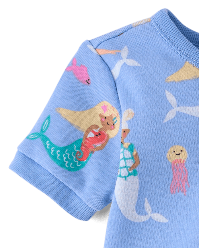 Baby And Toddler Girls Mermaid Snug Fit Cotton Cropped One Piece Pajamas