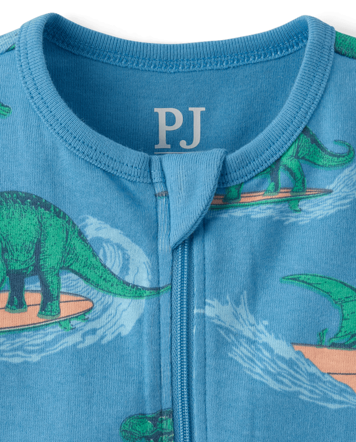 Baby And Toddler Boys Surfing Dino Snug Fit Cotton Cropped One Piece Pajamas