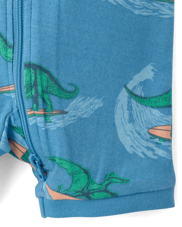 Baby And Toddler Boys Surfing Dino Snug Fit Cotton Cropped One Piece Pajamas