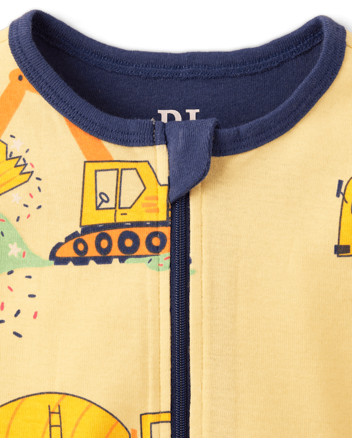 Baby And Toddler Boys Construction Vehicle Snug Fit Cotton Cropped One Piece Pajamas