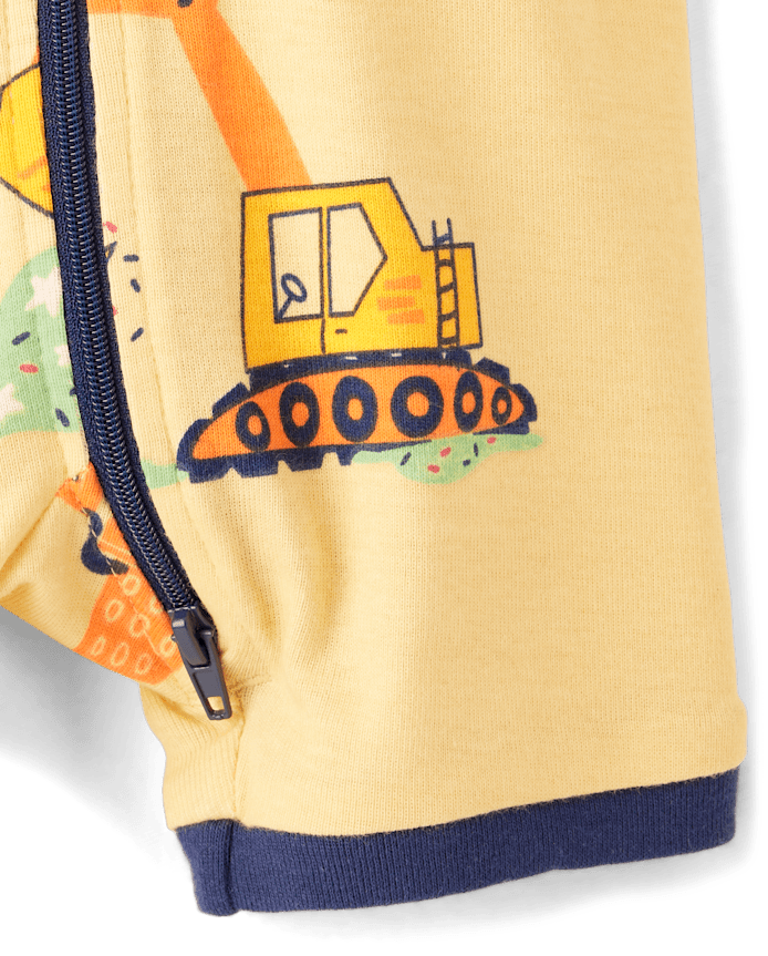 Baby And Toddler Boys Construction Vehicle Snug Fit Cotton Cropped One Piece Pajamas
