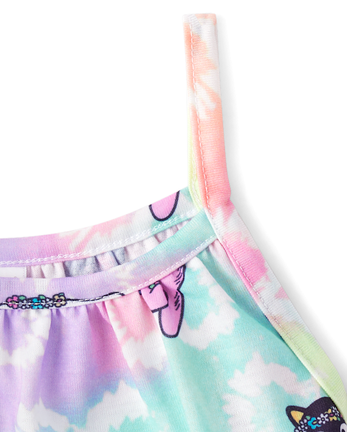 Girls Hello Kitty® And Friends Rainbow Tie Dye Ruffle Pajamas