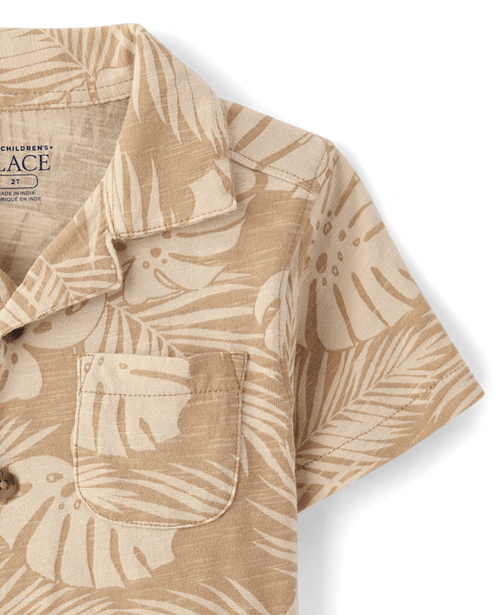 Baby And Toddler Boys Tropical Leaf Knit Button Up Shirt