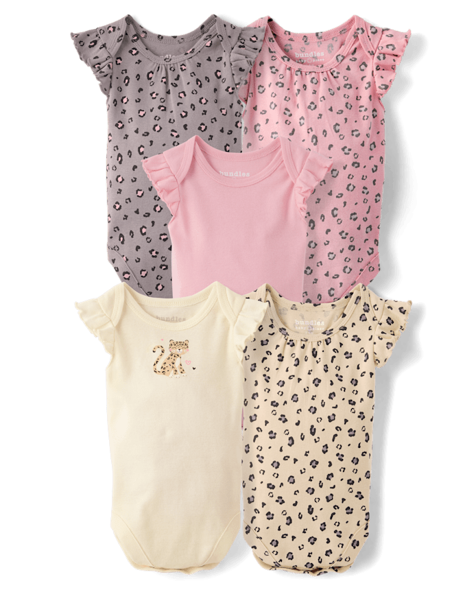 Baby Girls Leopard Flutter Bodysuit 5-Pack