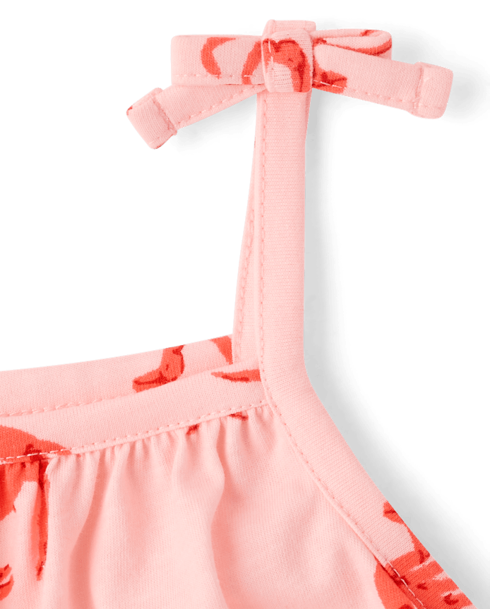 barboteuse à bretelles nouer avec motif crabe pour bébé fille