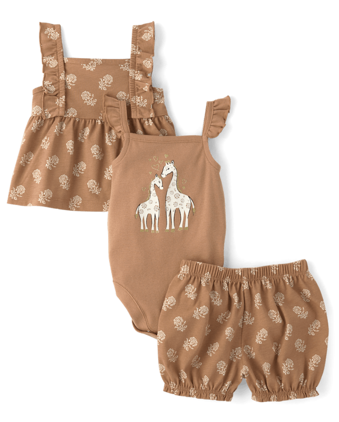 Baby Girls Glitter Giraffe 3-Piece Playwear Set
