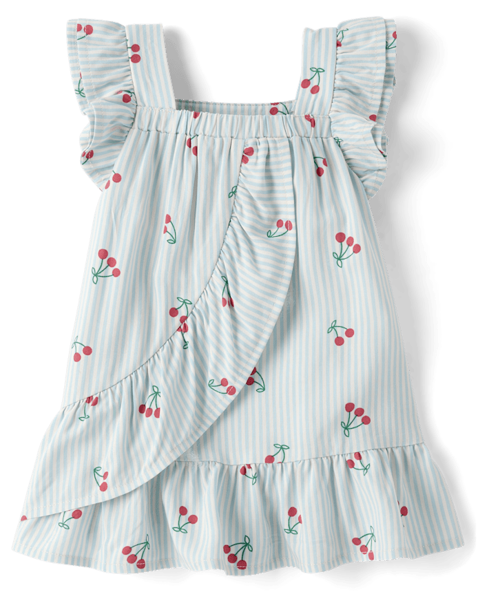 Baby Girls Striped Cherry Ruffle Dress