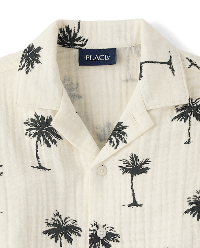 Boys Palm Tree Gauze Button Up Shirt