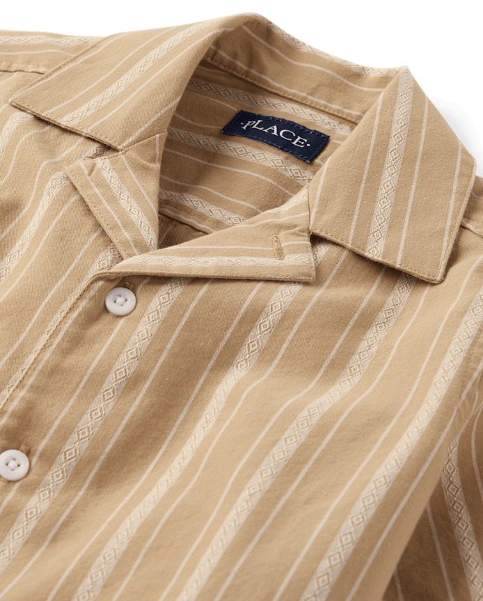 Boys Embroidered Textured Button Up Shirt