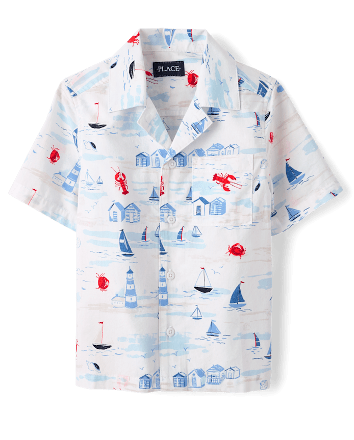 Boys Dad And Me Coastal Poplin Button Up Shirt