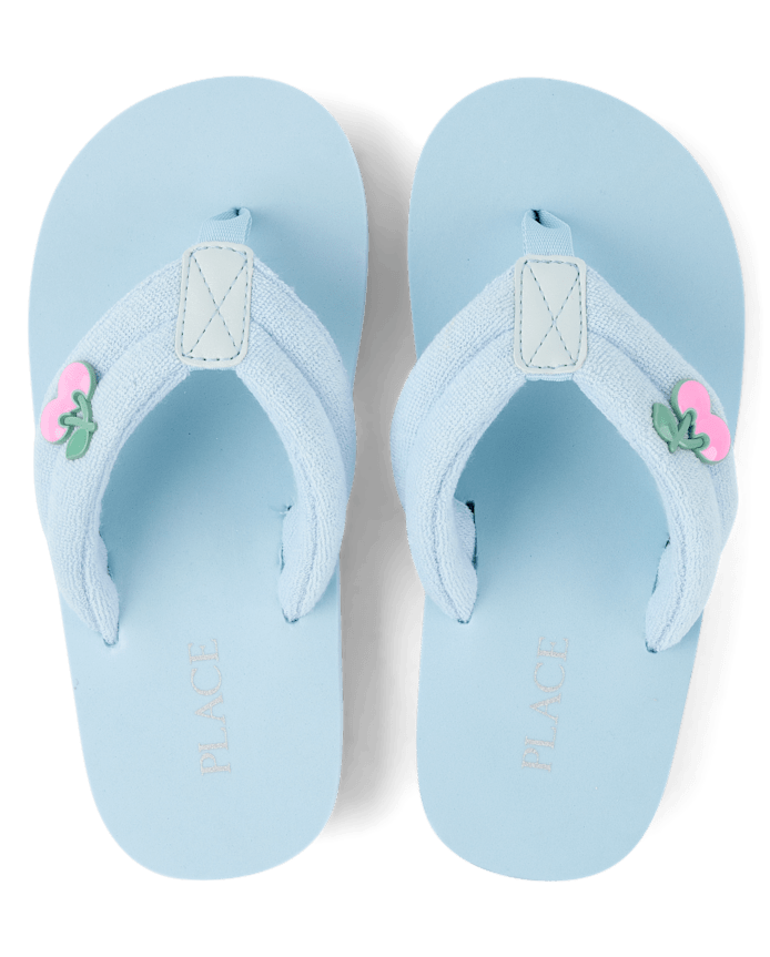 Girls Cherry Stud Terry Cloth Flip Flops