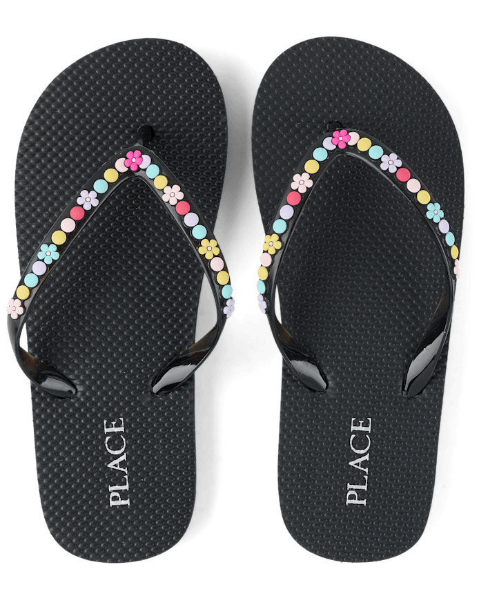 Girls Faux Beaded Patch Flip Flops