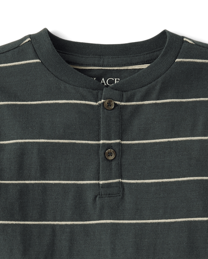 Boys Striped Textured Henley Tee