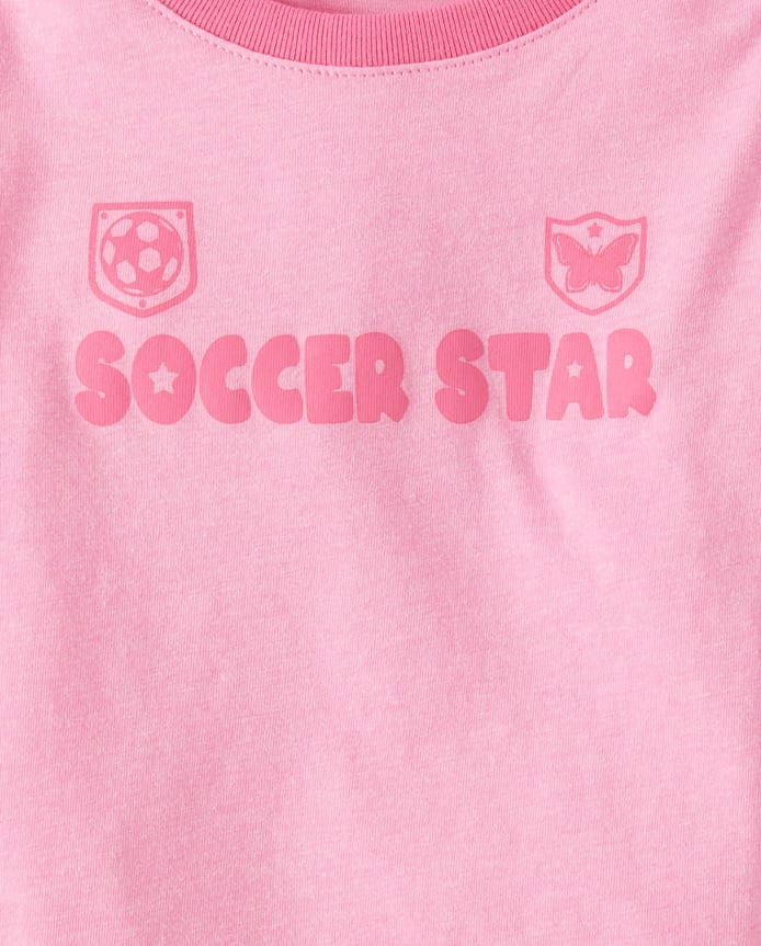Baby And Toddler Girls Soccer Star Graphic Ringer Tee