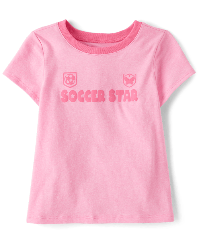 Baby And Toddler Girls Soccer Star Graphic Ringer Tee