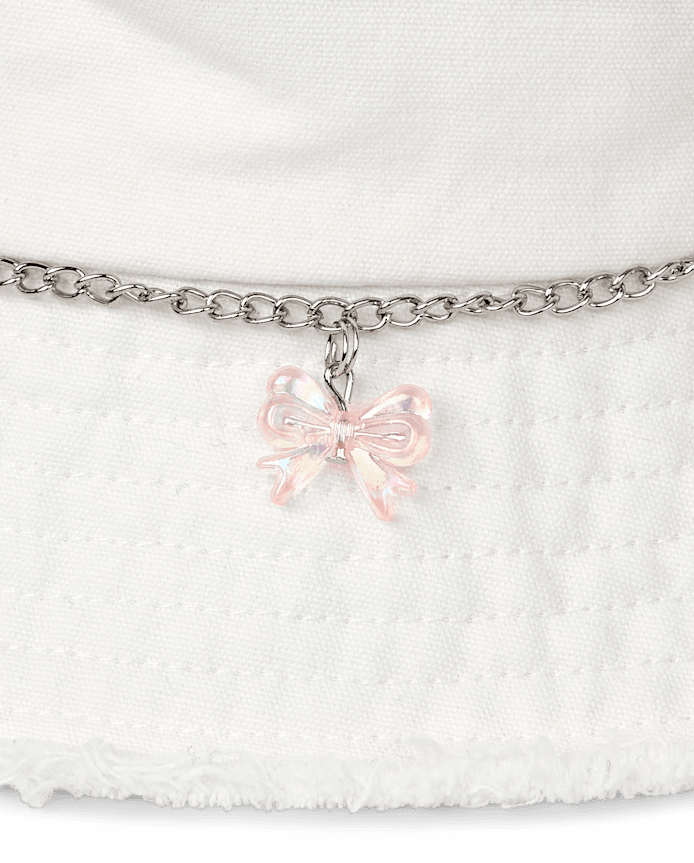 Girls Bow Frayed Denim Bucket Hat