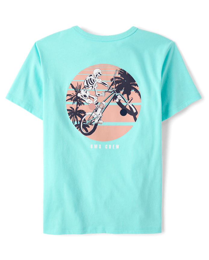 Boys Skeleton Front And Back Graphic Tee