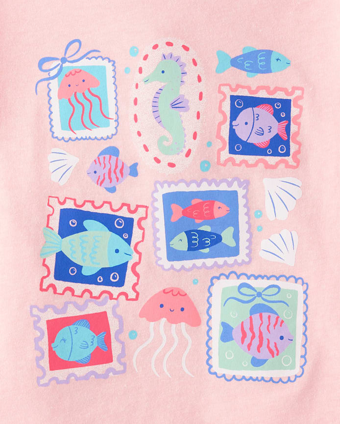 T-shirt graphique à motifs de timbres côtiers pour bébés et petites filles