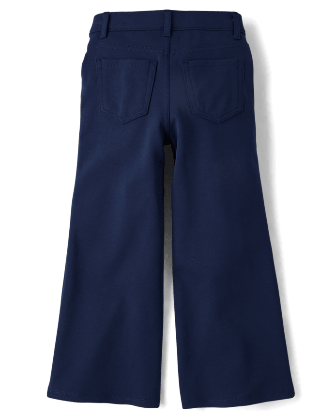 Girls Uniform Ponte Knit Pull On Wide Leg Pants