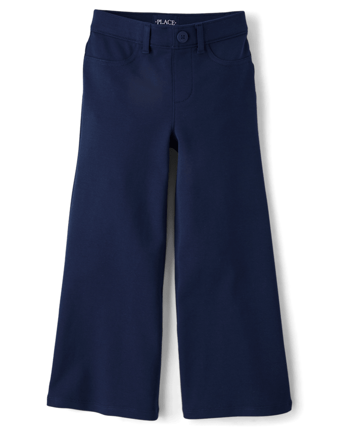 Girls Uniform Ponte Knit Pull On Wide Leg Pants