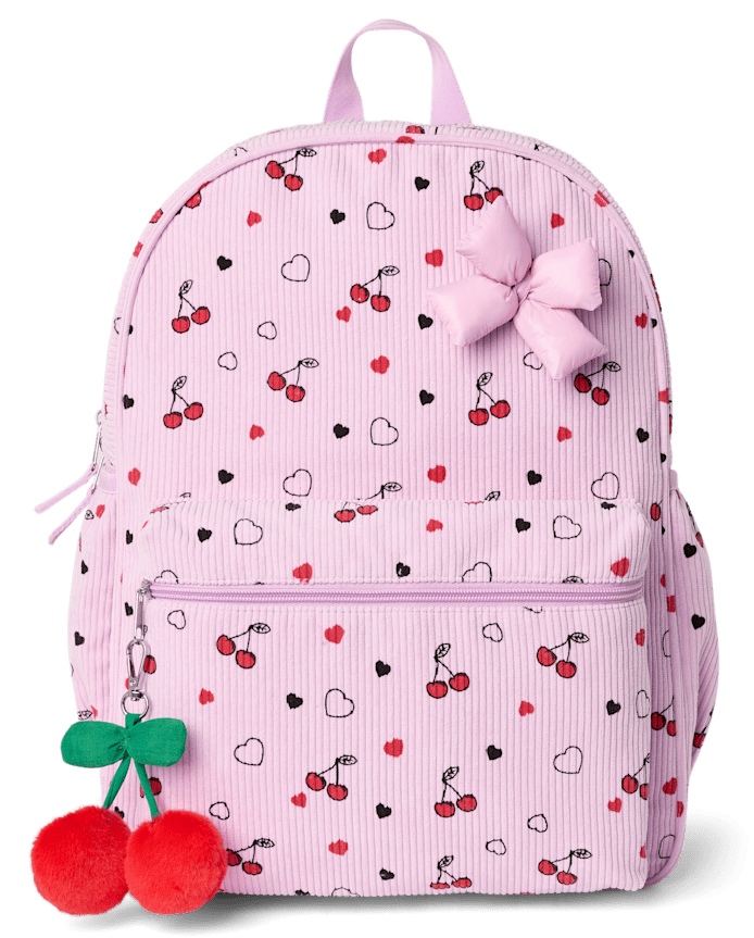 Sac à dos en velours côtelé à cerises pour filles