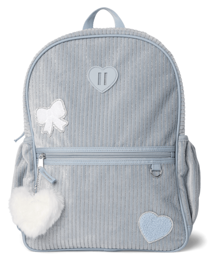 Girls Embroidered Heart Corduroy Backpack