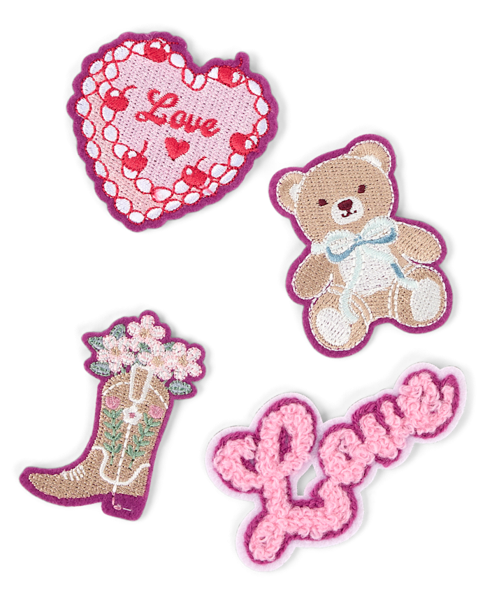 Girls Embroidered Love Patch 4-Pack