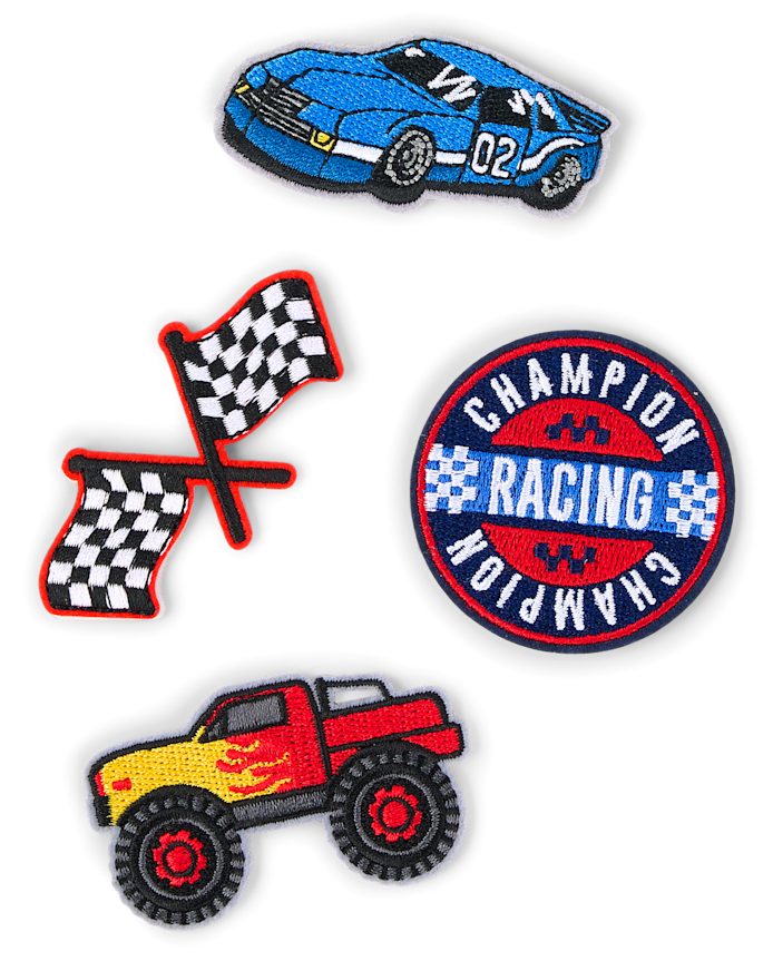 Boys Embroidered Racecar Patch 4-Pack