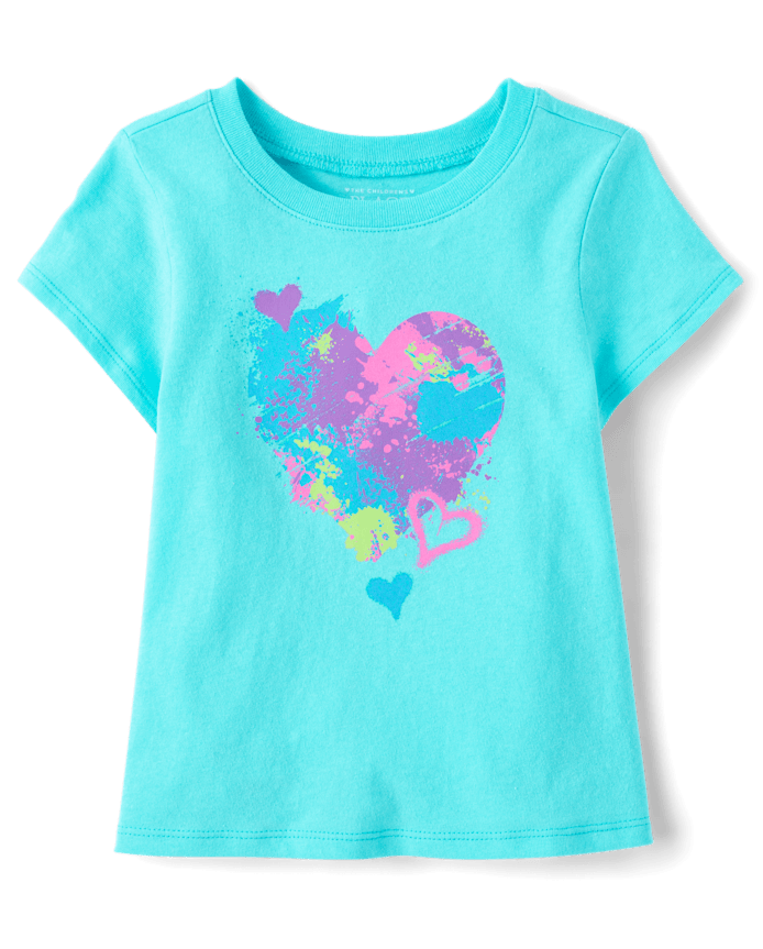 Baby And Toddler Girls Paint Splatter Heart Graphic Tee