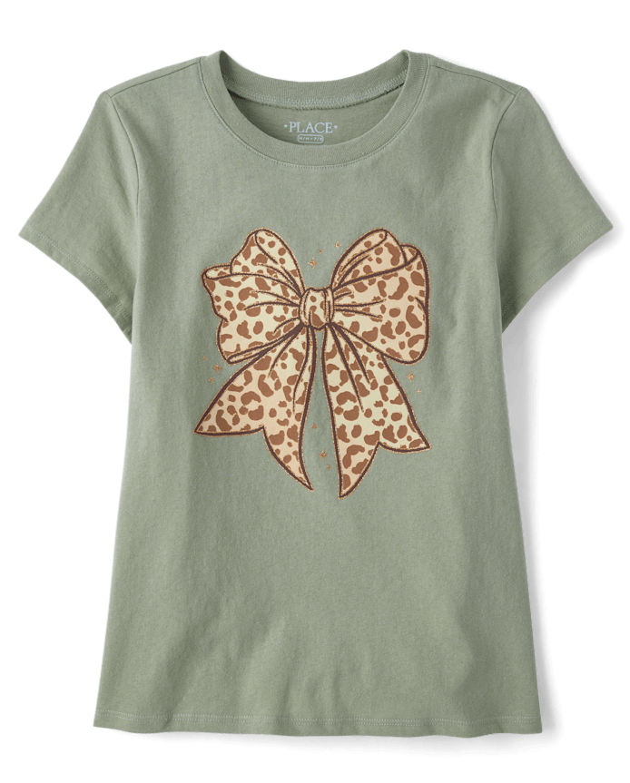 Girls Leopard Bow Graphic Tee