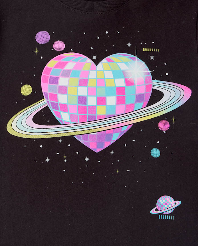 T-shirt graphique disco cœur pour filles