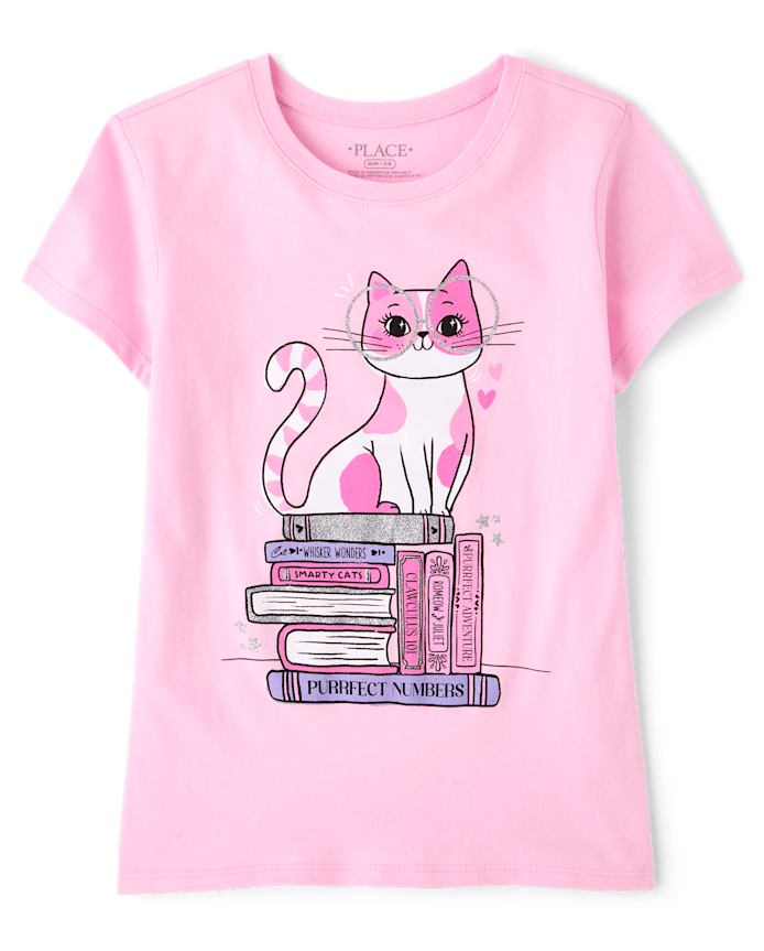 Girls School Cat Books Graphic Tee
