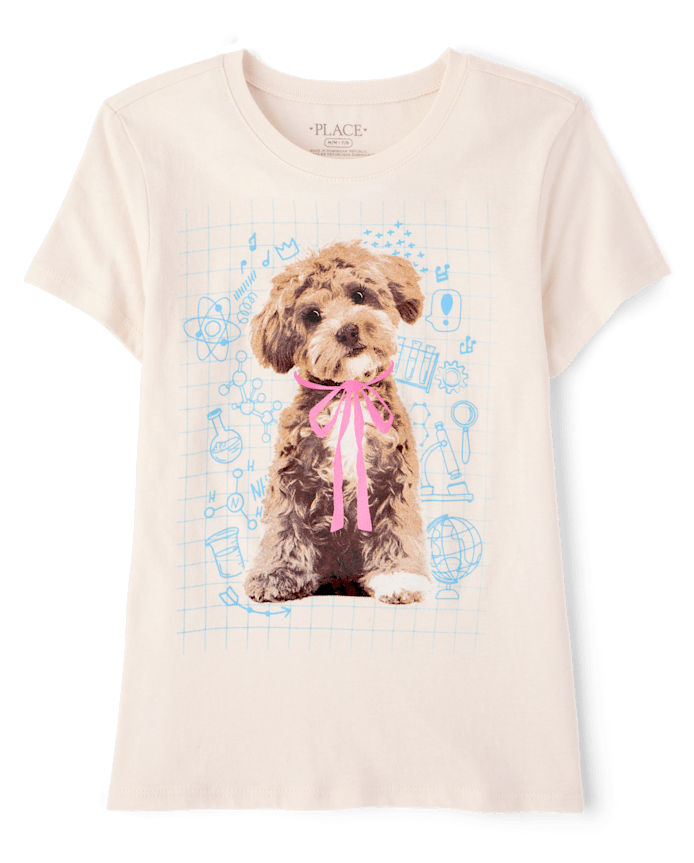 T-shirt graphique pour fille avec nœud papillon chien