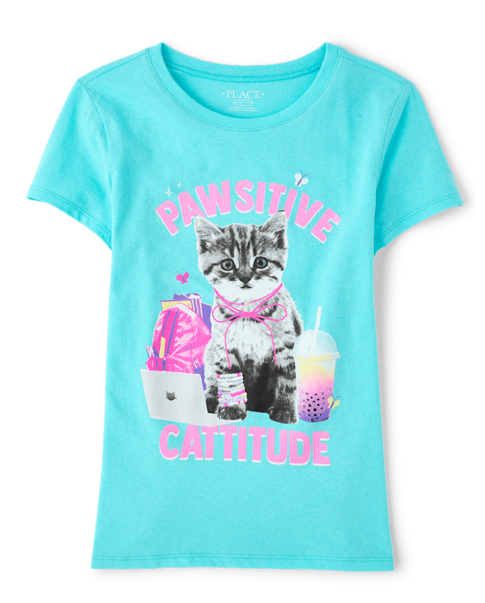 Girls School Pawsitive Cattitude Graphic Tee