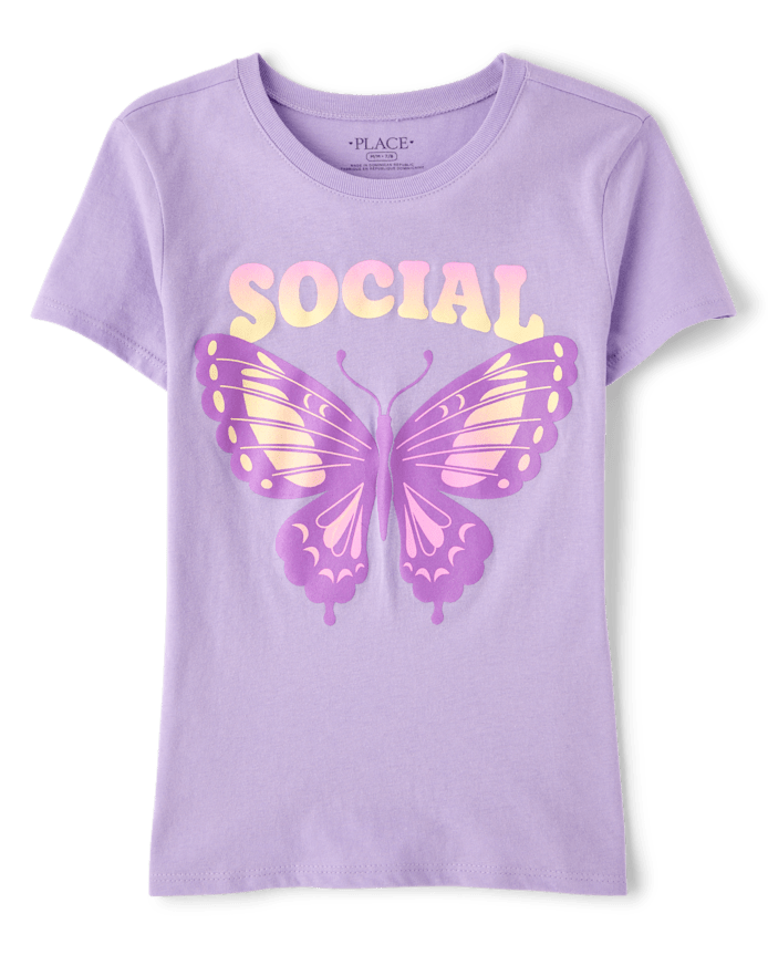 Girls Social Butterfly Graphic Tee