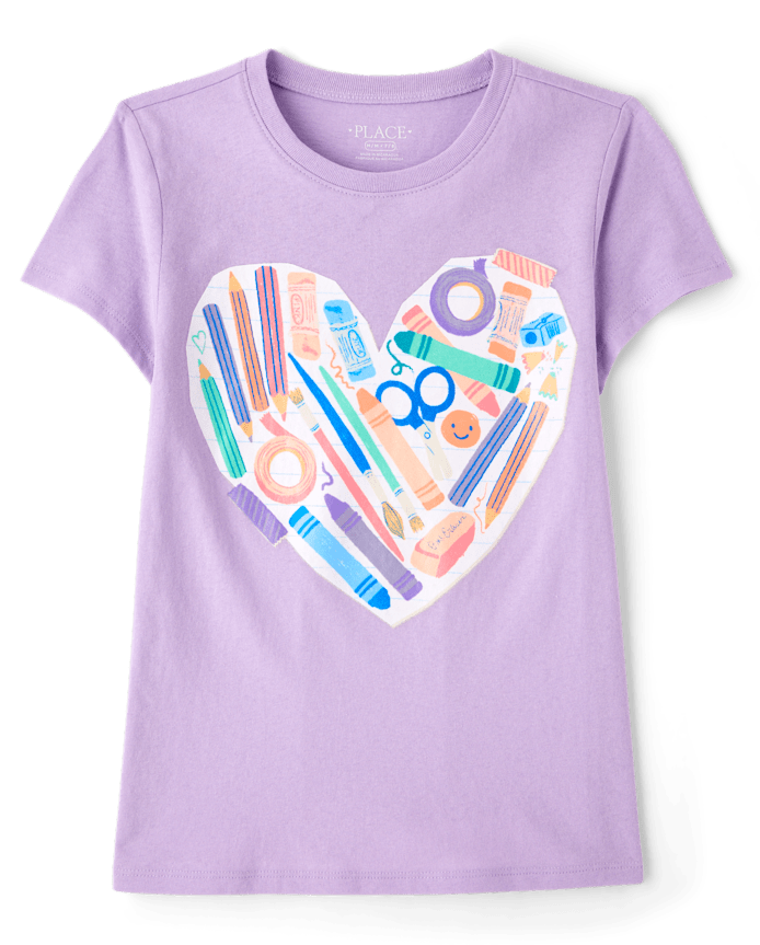 Girls School Supplies Heart Graphic Tee