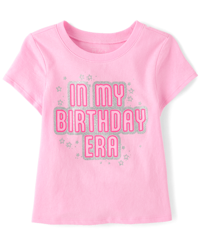 Baby And Toddler Girls Glitter Birthday Era Graphic Tee