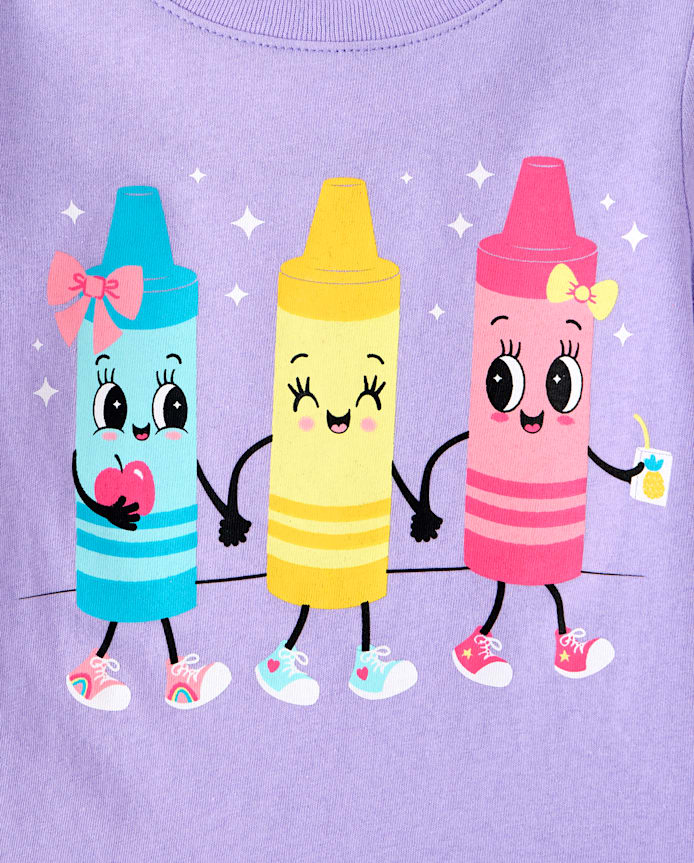 Baby And Toddler Girls School Crayons Graphic Tee