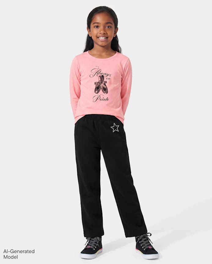Girls Embellished Premium Fleece Wide Leg Sweatpants