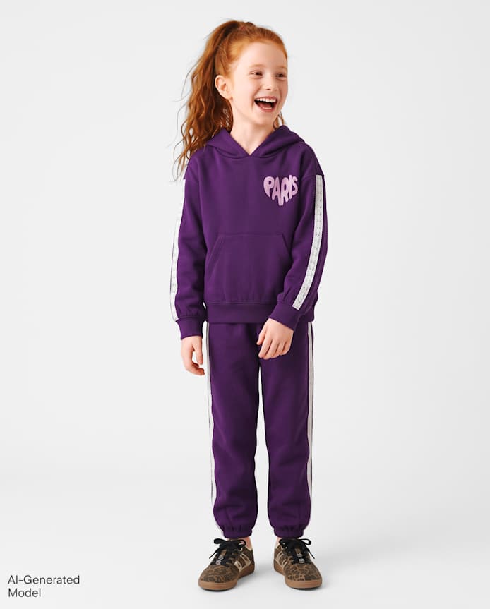 Girls Lace Side Stripe Premium Fleece Jogger Pants