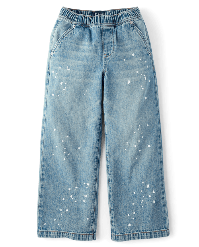 Boys Paint Splatter Super Baggy Pull On Jeans